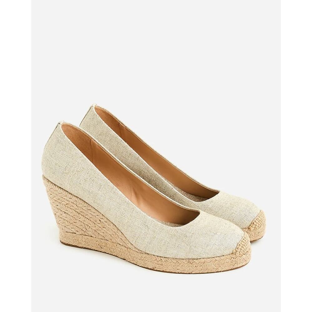 J. Crew Seville espadrille wedges in metallic canvas cream jute sz 10 SH44
